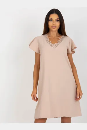 RUE PARIS Béžové koktejlové elegantní minišaty s krajkou WN-SK-VE45.09-beige
