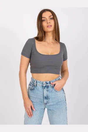 RUE PARIS Tmavě šedý crop top Montreal RV-TS-7537.52-dark grey