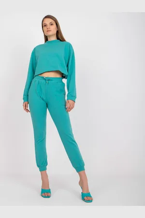 BASIC FEEL GOOD Tyrkysové basic tepláky s kapsami AP-DR-A-003-green