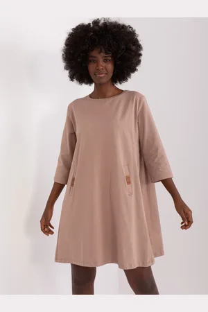 RELEVANCE Béžové mini šaty s kapsami -RV-SK-6274.36P-dark beige