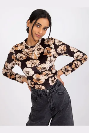 Italy Moda Černo-béžová halenka Skyler s kapkovým průstřihem -DHJ-BZ-6291.56P