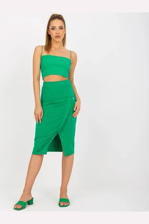 BASIC FEEL GOOD Zelená midi sukně s rozparkem -RV-SD-7847.80-green