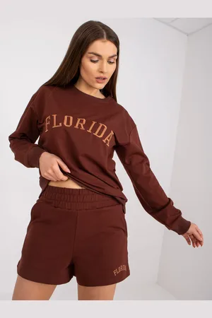 Fancy Hnědá krátká souprava mikiny a šortek s nápisem "Florida" -FA-KMPL-7676.32-brown
