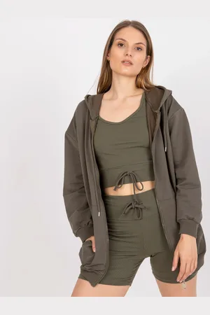 Fancy Khaki třídílná souprava topu, kraťasů a mikiny -FA-KMPL-7742.56P-khaki