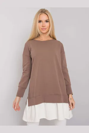 RUE PARIS Hnědá tunika s prodlouženým lemem RV-TU-7183.33P-brown