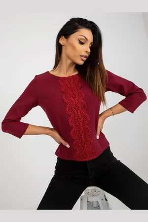 Basics from Amsterdam Bordó elegantní halenka s krajkou LK-BZ-506524.43P-bordo