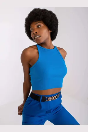 RUE PARIS Modrý žebrovaný crop top Margo -RV-TP-7685.74-blue