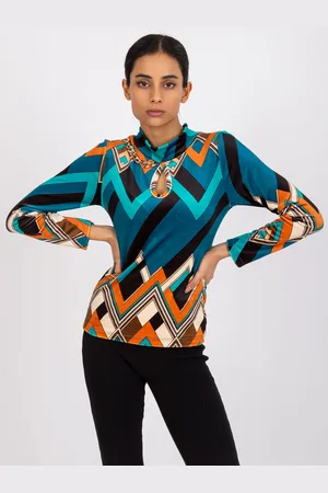 Italy Moda Modro-oranžová velurová halenka Pari s kapkovým průstřihem -DHJ-BZ-6291-2.32