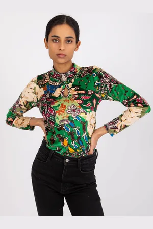 Italy Moda Zelená velurová halenka Bologna se vzory -DHJ-BZ-6291-1.77P-green