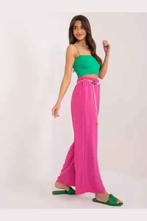 Italy Moda Tmavě růžové rovné kalhoty s vysokým pasem DHJ-SP-8927.19-dark pink