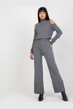 COCO ANGELO Tmavě šedé zvonové kalhoty -VI-SP-20284.08P-dark grey