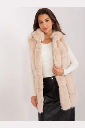 Italy Moda Béžová chlupatá vesta s kapucí AT-KZ-2379.96P-beige