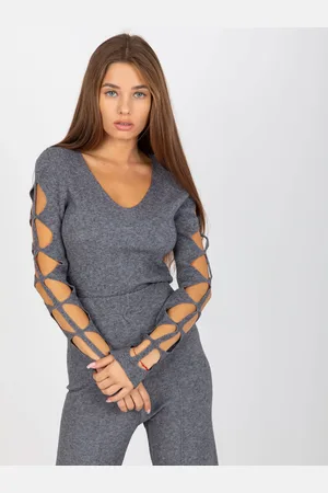 COCO ANGELO Tmavě šedý svetr s perforovanými rukávy -VI-SW-20253.29-dark grey