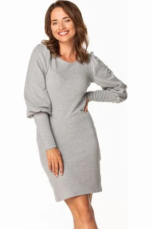 Tessita Světle šedé mini šaty s nabíranými rukávy T366 - light grey Rozmiar: 3XL