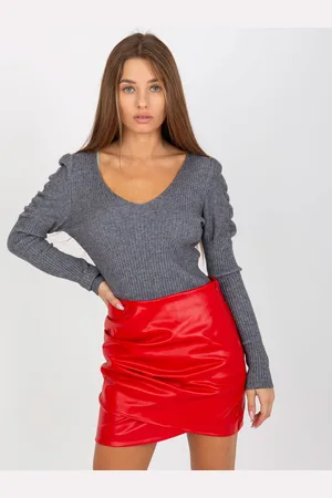 COCO ANGELO Tmavě šedý žebrovaný svetr s výstřihem VI-SW-20259.27-dark gray
