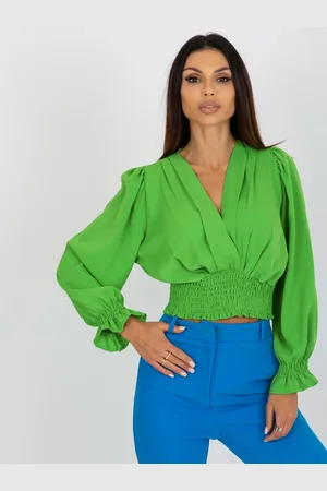 Italy Moda Světle zelená crop top halenka s elastickým řasením DHJ-BZ-13866.92P-light green