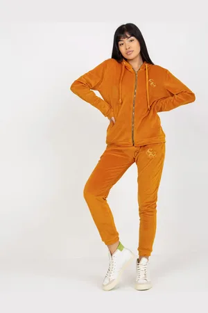 RELEVANCE Tmavě žlutá velurová souprava tepláků a mikiny -RV-KMPL-6084.92P-dark yellow
