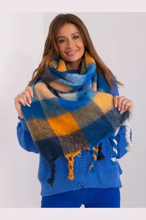 Italy Moda Tmavě modro-oranžová károvaná šála s třásněmi -AT-SZ-2313501.97-dark blue