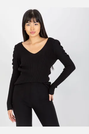 COCO ANGELO Černý žebrovaný svetr s výstřihem VI-SW-20259.27-black