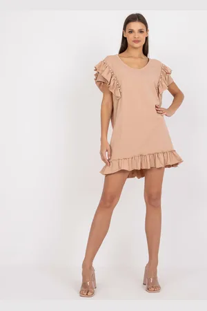 Fancy Hnědé šaty s volánky -FA-SK-7017.72P-camel