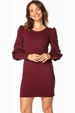 Tessita Bordové mini šaty s nabíranými rukávy T366 - burgundy Rozmiar: 3XL