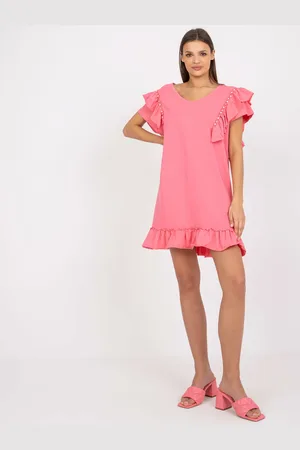 Fancy Růžové šaty s volánky -FA-SK-7017.72P-pink