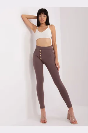 Basics from Amsterdam Hnědé legíny s vysokým pasem a ozdobnými knoflíky EM-LG-HW-20-343.96-brown