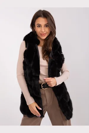 Italy Moda Černá chlupatá vesta s kapucí -AT-KZ-2379.96P-black