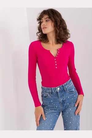 BASIC FEEL GOOD Tmavě růžové tričko s výstřihem RV-BZ-9209.33P-dark pink