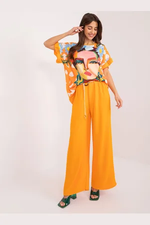 Italy Moda Oranžový komplet širokých kalhot a volného trička s potiskem -DHJ-KMPL-8935.27-orange