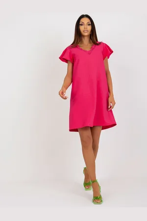 RUE PARIS Tmavě růžové koktejlové elegantní minišaty s krajkou WN-SK-VE45.09-fuchsia