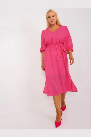 Basics from Amsterdam Tmavě růžové letní šaty s výšivkou LK-SK-509350.25-dark pink