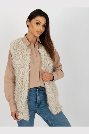 Italy Moda Dámská béžová chlupatá vesta AT-KZ-22105.11P-beige