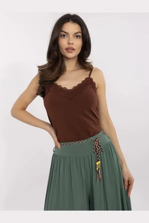 Sublevel Hnědé dámské tílko s krajkou D15200M02399A-beige