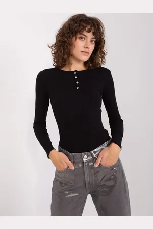 BASIC FEEL GOOD Černé žebrované tričko s knoflíčky RV-BZ-9211.59-black