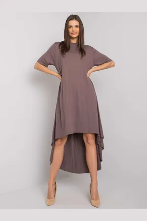 RUE PARIS Hnědé dámské asymetrické šaty -RV-SK-R4889.09-brown