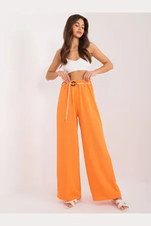 Italy Moda Oranžové rovné kalhoty s vysokým pasem DHJ-SP-8927.19-orange