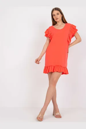 Fancy Korálové šaty s volánky FA-SK-7017.72P-coral