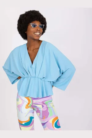 Italy Moda Světle modré dámské volné tričko s řasením DHJ-BZ-11979.67-light blue