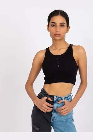 RUE PARIS Černý crop top s knoflíčky Riley -RV-TP-7528.11X-black