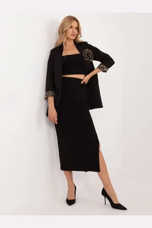 Italy Moda Černá midi žebrovaná sukně s rozparkem MI-SD-20730.69-black
