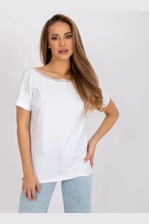 RUE PARIS Bílé klasické tričko Salma zdobené krajkou -RV-BZ-7544.00-white