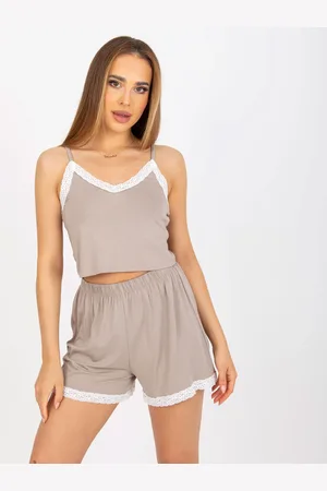 RUE PARIS Tmavě béžové krátké pyžamo RV-KMPL-7993.11-dark beige