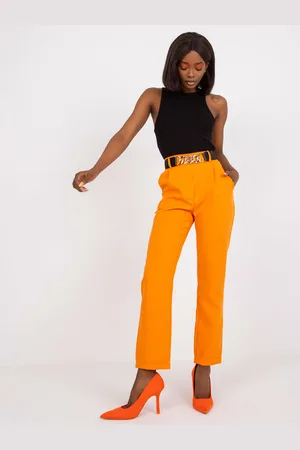 Italy Moda Oranžové kalhoty s vysokým pasem a opaskem DHJ-SP-13165.20-orange