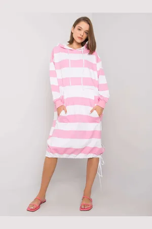 Fancy Bílo-růžové pruhované mikinové šaty -FA-SK-7263.20P-white-pink