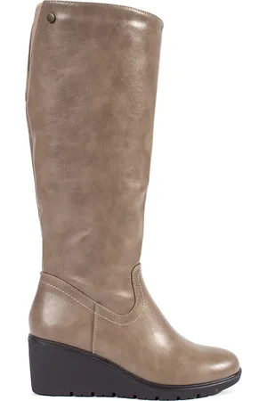 SHELOVET Béžové dámské kozačky na klínku, podpatek 6 cm YL158KH