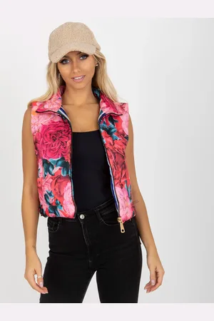 RELEVANCE Růžová květinová krátká vesta RV-KZ-11445.98P-pink