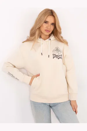 Sublevel Krémová dámská mikina s potiskem a kapsami D10600T02420L-beige
