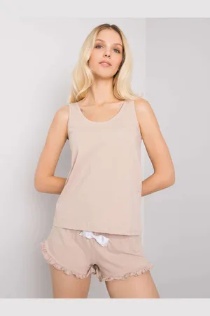 RUE PARIS Béžové dámské krátké bavlněné pyžamo RV-PI-7397.48-beige