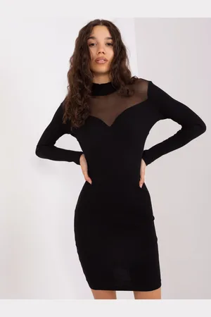 BASIC FEEL GOOD Černé mini šaty s průsvitným výstřihem a zády RV-SK-9216.06P-black